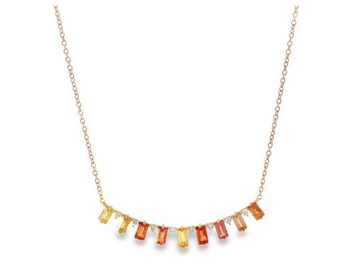 18K Rose Gold Necklace with Natural Diamonds and Colorful Baguette-Cut Gemstones