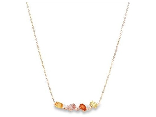 18K Rose Gold Necklace with Natural Diamonds and Multi-Color Oval Gemstones