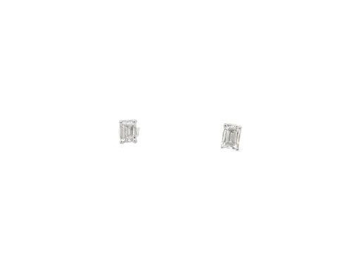 18K White Gold Stud Earrings with Natural Emerald-Cut Diamonds