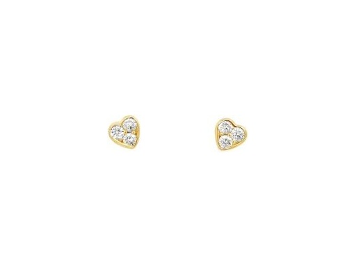 18K Yellow Gold Heart-Shaped Stud Earrings with Natural Diamonds