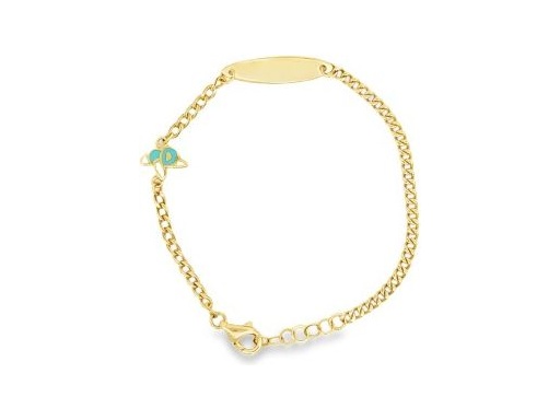 18K Yellow Gold Baby ID Bracelet with Enamel Bird Charm