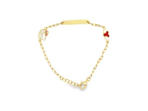 18K Yellow Gold Baby ID Bracelet with Enamel Hello Kitty and Winged Heart Charms