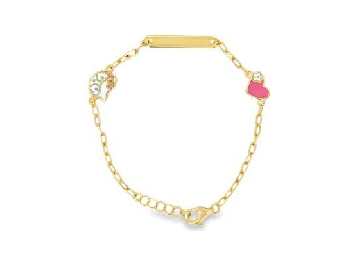 18K Yellow Gold Baby ID Bracelet with Enamel Hello Kitty and Heart Charms