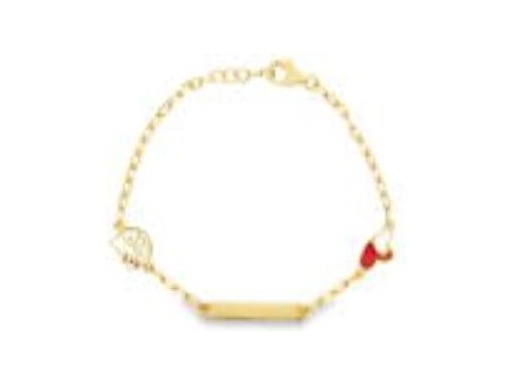 18K Yellow Gold Baby ID Bracelet with Enamel Hello Kitty and Winged Heart Charms