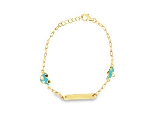 18K Yellow Gold Baby ID Bracelet with Enamel Airplane and Car Charms