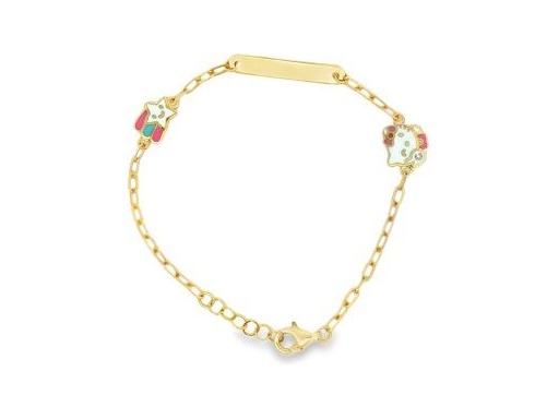 18K Yellow Gold Baby ID Bracelet with Enamel Hello Kitty and Rainbow Star Charms