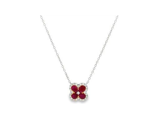 18K White Gold Necklace with Natural Ruby and Diamonds