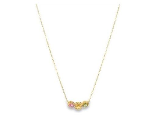 18K Yellow Gold Necklace with Natural Colored Gemstones and Diamonds