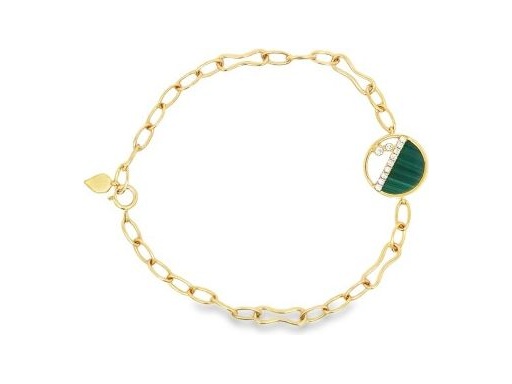 18K yellow gold bracelet with genuine malachite and natural diamonds