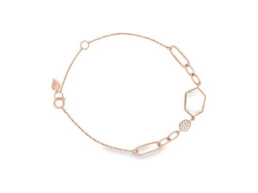 18K Rose Gold Bracelet featuring Natural Diamonds and Genuine Mother of Pearl