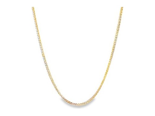 18K Two-Tone (White & Yellow Gold) Wheat Chain Necklace 18 Inches