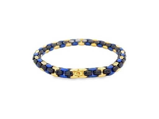 18K Yellow Gold Stretch Bracelet with Black and Blue Accents