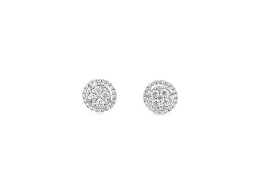 18K white gold earrings with natural diamonds in a dazzling double halo design