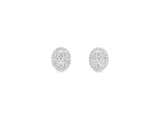 18K white gold stud earrings featuring natural diamonds in an elegant oval halo setting