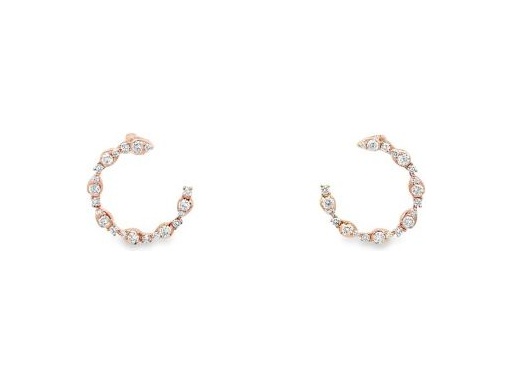 18K rose gold open hoop earrings with natural diamonds