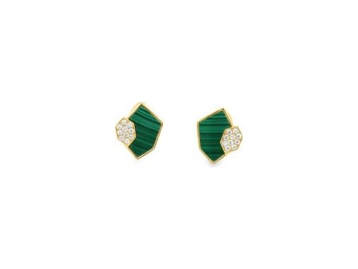 18K Yellow Gold Earrings with Malachite and Natural Diamonds