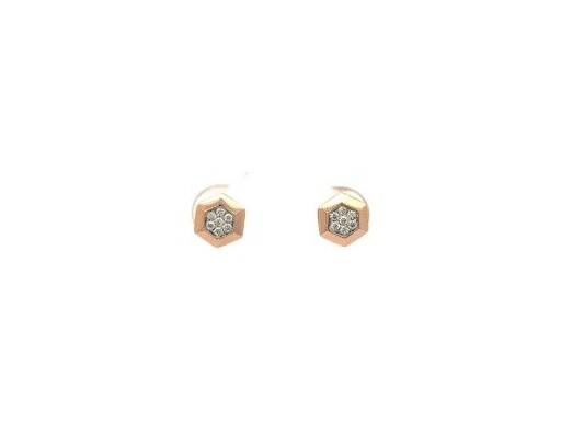 18K Rose Gold Hexagon Stud Earrings with Natural Diamonds