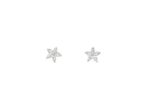 Platinum 900 Floral Stud Earrings with Natural Marquise Diamonds