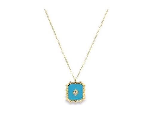 18K Yellow Gold Pendant with Synthetic Turquoise & Natural Diamonds