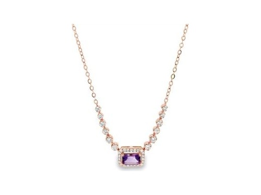 18K Rose Gold Necklace with Amethyst & Natural Diamonds