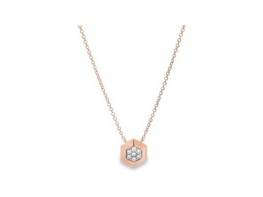 18K Rose Gold Hexagon Diamond Necklace with Natural Diamonds