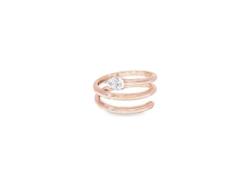 18K Rose Gold Fixed Triple-Band Ring with Natural Pear Diamond
