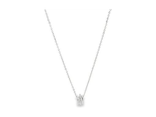 18K White Gold Necklace with Natural Diamonds and Baguette Combination Barrel Pendant