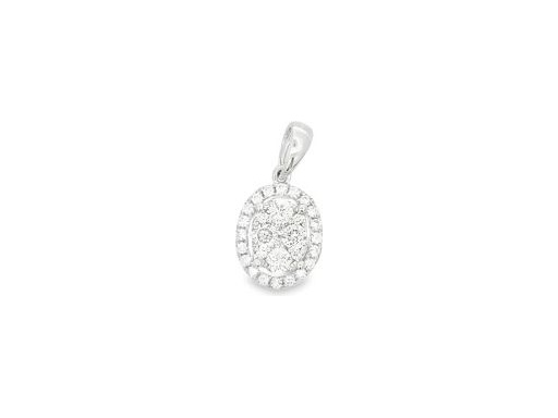 18K White Gold Oval Cluster Pendant with Natural Diamonds