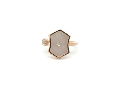 18K Rose Gold Ring with Mother of Pearl and Natural Diamonds – Geometric Design