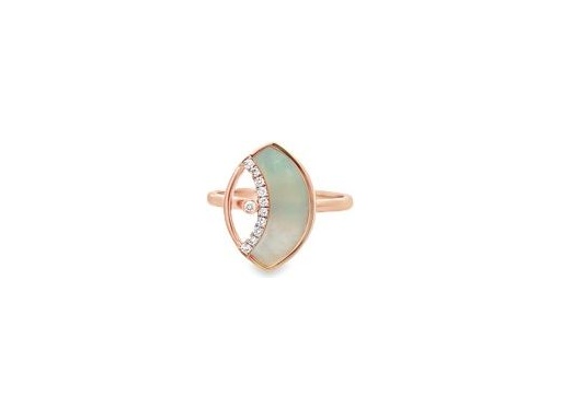18K Rose Gold Ring with Mother of Pearl and Natural Diamonds – Eye-Shaped Design