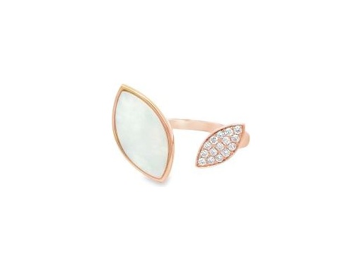 18K Rose Gold Open Ring with Marquise Mother of Pearl and Natural Diamonds