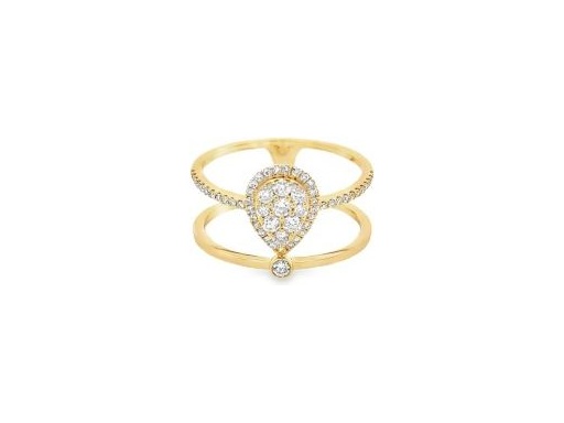 18K Yellow Gold Pear-Shaped Double Band Ring with Natural Diamond Clusters