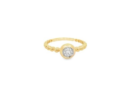 18K Yellow Gold Beaded Band Ring with Natural Diamonds