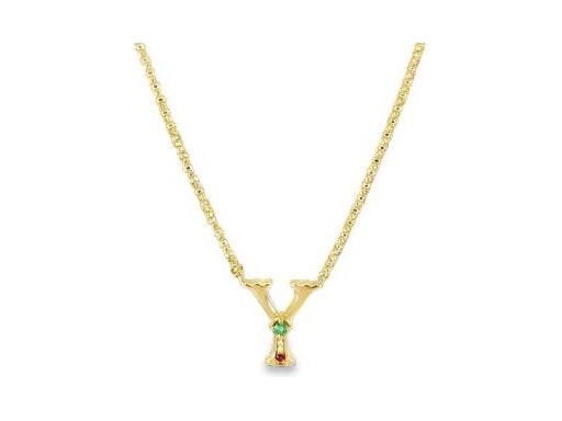 18k yellow gold Y neckalce with natural diamonds, emerald and ruby