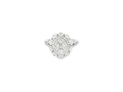 18K White Gold Convertible Ring Pendant with Natural Marquise, Princess, and Round Diamonds