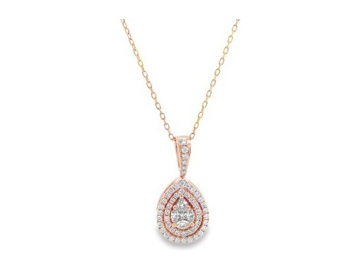 18K Rose Gold Reversible Teardrop Pendant Necklace with Natural Diamonds & Invisible-Set Red Rubies (Marquise, Princess & Round Cut)