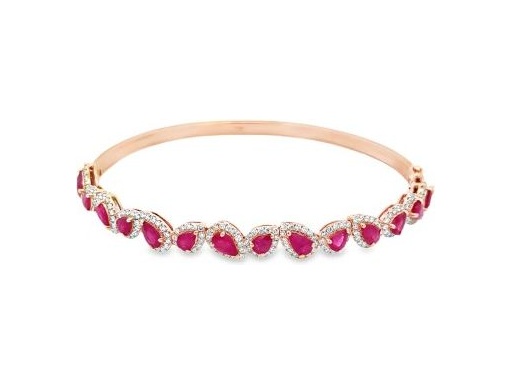 18K Rose Gold Bangle with Natural Round Diamonds and Pear-Shaped Rubies